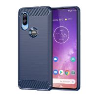 ฝาครอบเคสมือถือซิลิโคนนิ่มสำหรับ Motorola One Vision เคสคาร์บอนไฟเบอร์ Motorola One Vision กันกระแทก