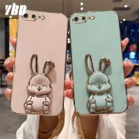 YBDเคสโทรศัพท์สไตล์ใหม่เข้ากันได้กับ iPhone 7 Plus 8 Plus 6 6S Plus SE 2020 เคสมินิ3Dการ์ตูนน่ารักลายกระต่ายยิ้มขาตั้งพับได้กรอบนิ่ม