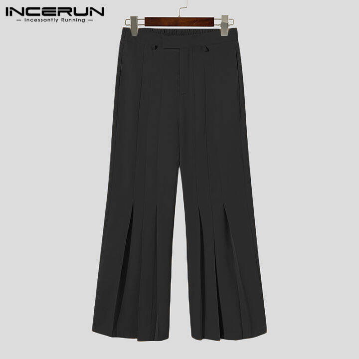 incerun-กางเกงเอวสูงผู้ชายทรงหลวม-กางเกงแฟชั่นสไตล์เกาหลีกางเกงทำงานกางเกง