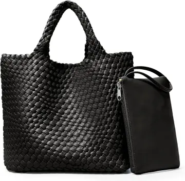  Woven Bag for Women, Vegan Leather Tote Bag Large