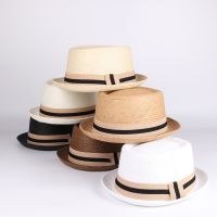 Women Men Straw Sun Hat For Summer Beach Gentleman Pork Pie Hat Roll Up Brim Panama Cap