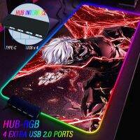 Oversized Tokyo Ghoul Tōka Gaming RGB Luminous Mouse Pad 4 USB Type C HUB Keyboard LED Mat Haise Kaneki Desk Mat Wrist Carpet