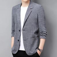 ZZOOI Mens Cotton Linen Suit Jacket Spring Summer Loose Casual Gray Blazers Plus Size Long Sleeve Business Black Coat Terno Masculino