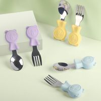 Baby Feeding Cartoon Stainless Steel Kids Spoon Fork Set Kid Childrens Cutlery for Kids Food Feed Training Toddler Dinnerware Bowl Fork Spoon Sets