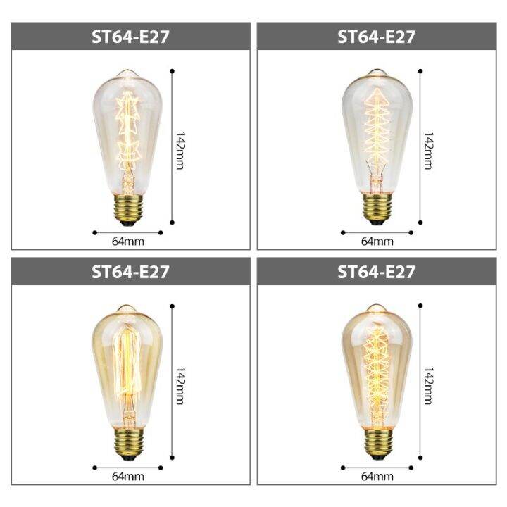 หลอดไฟเอดิสันโบราณ2ชิ้น-ล็อต-st64-g80-g95-t10-t45ไฟประดับงานแต่งงานหลอดไฟนีออน220v-e27-40w-สำหรับโคมไฟบ้าน