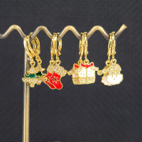 5 Pairs, Fashion Christmas Jewelry Gift, Dainty Multicolor Enamel CZ Paved Christmas Santa Claus Sock Tree Earring For Ladies