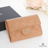 NEW CHANEL CARD HOLDER SHORT BROWN CARAMEL CAVIAR SHW