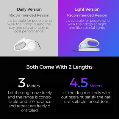 Xiaomi Youpin Petkit Go Shine สายจูงสัตว์เลี้ยง สุนัข เชือกลาก รูปแหวน แบบยืดหยุ่น 3 ม. / 4.5 ม. พร้อมไฟกลางคืน LED แบบชาร์จไฟได้