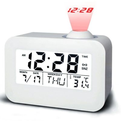 【Worth-Buy】 ตารางนาฬิกาวิทยุติดผนังนาฬิกาปลุกโปรเจคเตอร์ดิจิทัล Led นาฬิกาตั้งโต๊ะ Luminova แสดงอุณหภูมิปฏิทินเลื่อนดูทันสมัย
