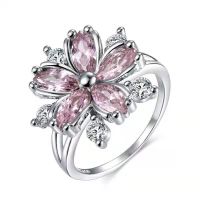 Luxury Noble Women Classic Jewelry Romantic Cherry Blossom Pink Engagement Proposal Ring Bridal Wedding Jewelry Ring