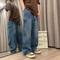 Blue Baggy Jeans Men Fashion R Pocket Cargo Jeans Men Streetwear Hip-hop Loose Straight Denim Pants Mens Trousers S-3XL