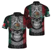 2023 new arrive- Customizable name ancient skull Mexico Aztec tattoo 3D all over print polo shirt