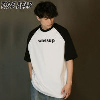 TIDE BEAR เสื้อยืดแขนสั้นสำหรับผู้ชาย,เสื้อยืดแฟชั่นพิมพ์ลายเรียบง่ายเสื้อแขนสั้นฤดูร้อนทรงหลวมใส่ได้หลายโอกาสคอกลม