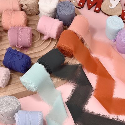 5m/Roll Frayed Edged Wrinkle Chiffon Silk Ribbon Color Handmade Ribbons for Wedding Party Decor DIY Craft Bouquet Gift Packing