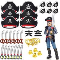 Pirate Captain Party Favors Pirate Eye Patches Inflatable Swords Gold Earring for Kids Halloween Costume Caribbean Cosplay Party