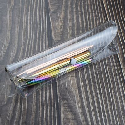 1pc Plastic Transparent Pencil Case with Snap Button Stationery Holder Organizer Office School Supplies
