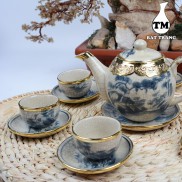 Bộ Ấm Chén Men Rạn Dáng Minh Long Bọc Đồng 600ml  Bộ bình trà, uống trà -