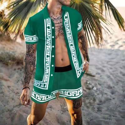 New Fashion Men Hawaiian Sets Summer Printing Short Sleeve Button Shirt Beach Shorts Gothic Streetwear Casual Mens Suit 2 Pieces