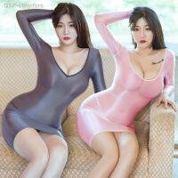 Fderfere Verão Sexy ของผู้หญิง Mangas Compridas Bodycon Vestido Seda Brilhante Suave Sheer Micro Mini Avatrés Lápis Apertado