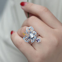 LUCKY DOLL High-Ice เลียนแบบ Emerald ไข่แหวนผีเสื้อ Sapphire Haute Couture Ring แหวนปรับได้