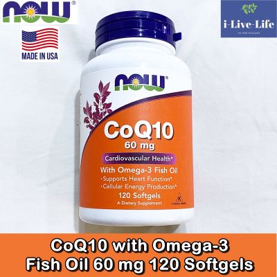โคคิวเทน CoQ10 with Omega-3 Fish Oil 60 mg 120 Softgels - Now Foods #Q10 #คิวเทน #โคเอนไซม์คิวเทน Q-10
