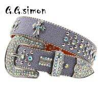 GGSIMON Pink Cross Rhinestones Belts Luxury Designer Diamond Bling Crystal Studded Belt For Jeans Western Y2K Belts Women Men