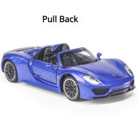 1:32ล้อแม็กรถยนต์รุ่นของเล่นปอร์เช่918 Spyder Supercar D Iecast จำลองสูงแบบคงที่ดึงกลับเก็บของเล่นสำหรับเด็ก