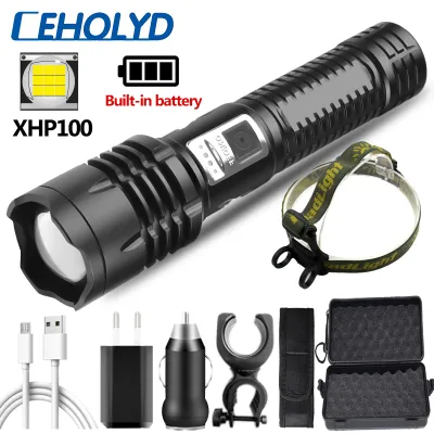 0LM Super Led Flashlight XHP100 Powerful Usb Chargeable Torch Light Built in 18650 Battery Lantern for Camping Ceholyd