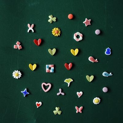 2021 New Cartoon Ceramic Earrings Heart Flower Leaf Ear Studs Hand made small Jewelry XN069