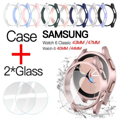 （shine electron）เคสกระจกสำหรับ Samsung Galaxy Watch 6,เคส Casing PC ขนาด43มม. 47มม. กระจกเทมเปอร์ปกป้องหน้าจอสำหรับ6แบบคลาสสิกขนาด40มม. 44มม.