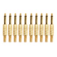 10 Pcs Gold Plated 6.35mm Male 1/4 Mono Jack Plug Audio Connector Soldering Drop ShippingWires Leads Adapters