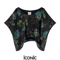 iCONiC JIGY TOP #5392 เสื้อผญ ผ้าชีฟอง ลายดอกไม้ อก34" ยาว16" เสื้อครอป เสื้อสั้น เสื้อแฟชั่น เสื้อไฮโซ เสื้อออกงาน