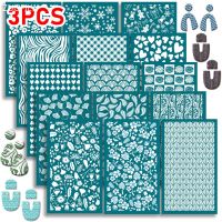 3PCS Reusable Silk Screen Stencils for Polymer Clay PET Geometric Flower Leaves Transfer Printing Ceramic Earring Jewelry Making Health Accessories