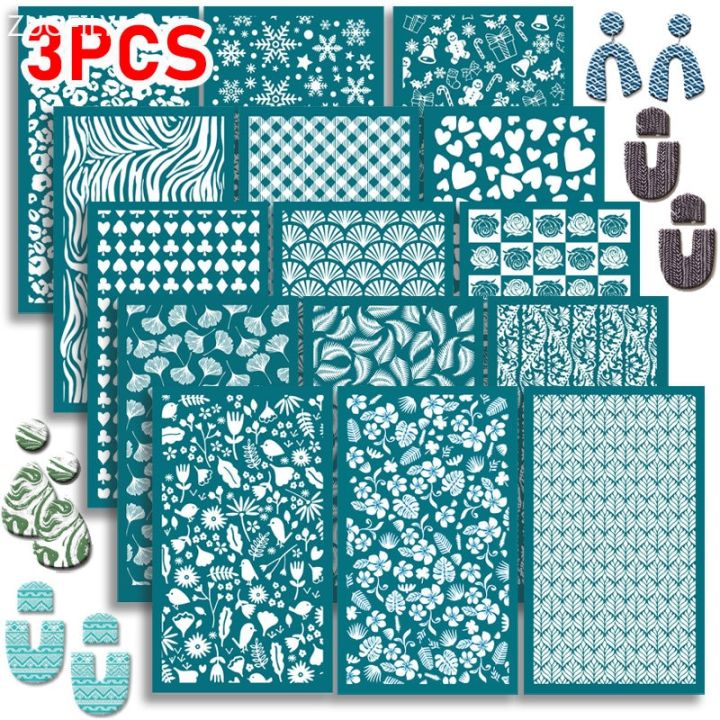 3pcs Reusable Polymer Clay Silkscreen Kit Flower Stencils Transfer