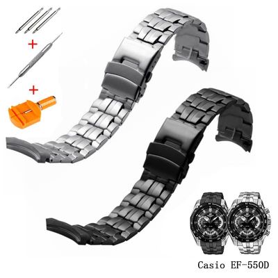 ✱ อุปกรณ์เสริมนาฬิกาสำหรับ Casio EF-550D ส่วนต่อประสานส่วนโค้ง 22 มม. หัวเข็มขัดแบบพับสำหรับธุรกิจชายและหญิงสายสแตนเลสระดับไฮเอนด์