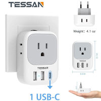 Travel Adaptor Philippines to European Travel Adapter USB C Charger ,TESSAN Philippines Type C Adapter to Italy Spain France Russian Korea Iceland International Travel Plug with 4 Outlets &amp;3 USB Ports, USB C Adapter Charger Adaptor for Most of Europe EU