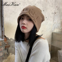 Maikun Autumn And Winter New Letter Windproof Hat Female Ear Protection Package Head Cap Big head Around Vintage Knitting Hat