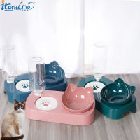 Cat Bowl Dog Food Bowl Anti-Wet Mouth Neck Protection Automatic Drinking Water Feeding Double Bowl