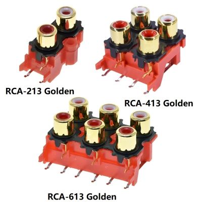 2/4PCS PCB Mounting Stereo Audio Video Jack RCA Female Connector Two Hole RCA-213 W R Four Hole RCA-413 Six Hole RCA-613 Golden