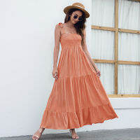 Elegant R ผู้หญิงสลิง Lace-Up Casual Big Swing ชุดโบฮีเมียนวันหยุดเซ็กซี่สุภาพสตรีชุดราตรี Vestidos De Mujer