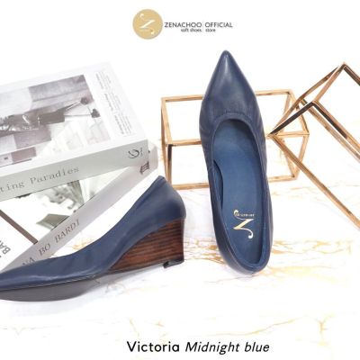 ทรงปกติ:เปลี่ยนไซส์ได้-ไม่รับคืน Zenachoo Victoria2 สูง 2 นิ้ว Midnight blue รองเท้าหนังแกะ ส้นเตารีดหัวแหลม ทรงสวย เดินสบายทั้งวัน