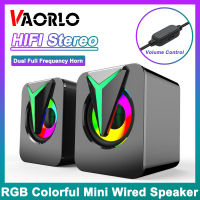 VAORLO ลำโพงพกพา RGB แบบมีสายขนาดเล็กลำโพงคอมพิวเตอร์สเตอริโอยูเอสบี HIFI ลำโพงซับวูฟเฟอร์แล็ปท็อปกล่องเสียงพีซี3.5มม.