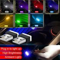 [ANYA Auto Parts] 2ชิ้นมินิ USB รถยนต์แสง LED การสร้างแบบจำลองแสงโดยรอบนีออนภายในโคมไฟเครื่องประดับรถอารมณ์บรรยากาศโดยรอบไร้สายสีฟ้า7สี