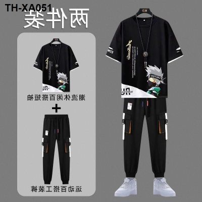 ☃ Han edition easy suit mens short-sleeved summer leisure sports teenagers two-piece T-shirt big yards high school students