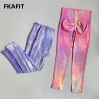 【CC】 Tie Dye Gradient Pants Sport Leggings Seamless Waist Push Up Tights Leggins