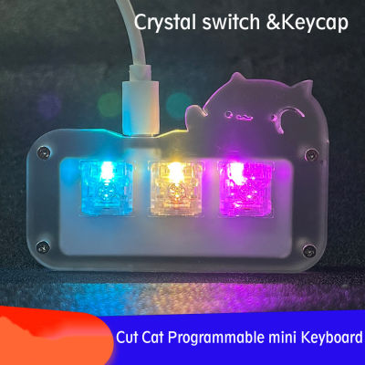 มินิคีย์บอร์ดแมวน่ารัก3สวิตช์คริสตัลที่สำคัญพร้อมปุ่มกดโปร่งใสอะคริลิค RGB โปรแกรมมาโครคีย์บอร์ดเกมกล