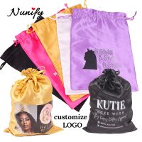 Nunify Custom Logo Name Wig Bags 50Pcs Satin Packaging Bags For Wigs Hair Bundles Hair Extensions Gift Bags Silk Hair Storage Traps  Drains