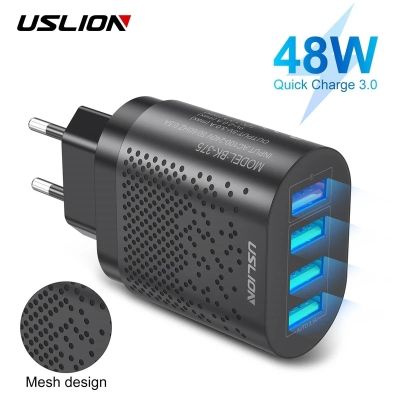 USLION EU/US Plug USB Charger 3A Quik Charge 3.0 Mobile Phone Charger For iPhone 11 Samsung Xiaomi 4 Port 48W Fast Wall Chargers Wall Chargers