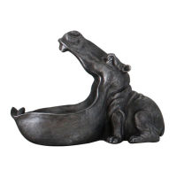 3D Hippo Statue Hippopotamus Sculpture Figurine Big Mouth Hippo Storage Box Desk Decoration Resin Art Sculpture Home Decor
