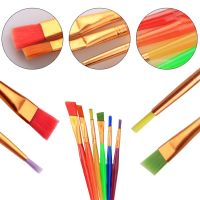 6pcs/Set Tip Flat Child Paint Brushes Colorful Plastic Handle Nylon Paint Brushes Set Drawing Art Supplies DIY Craft